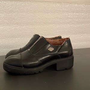 harley davidson black leather zip up ankle oxfords